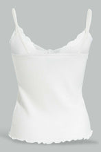 Load image into Gallery viewer, Redtag-White-Strappy-Rib-Vest-With-Lace-Vests-Women&#39;s-
