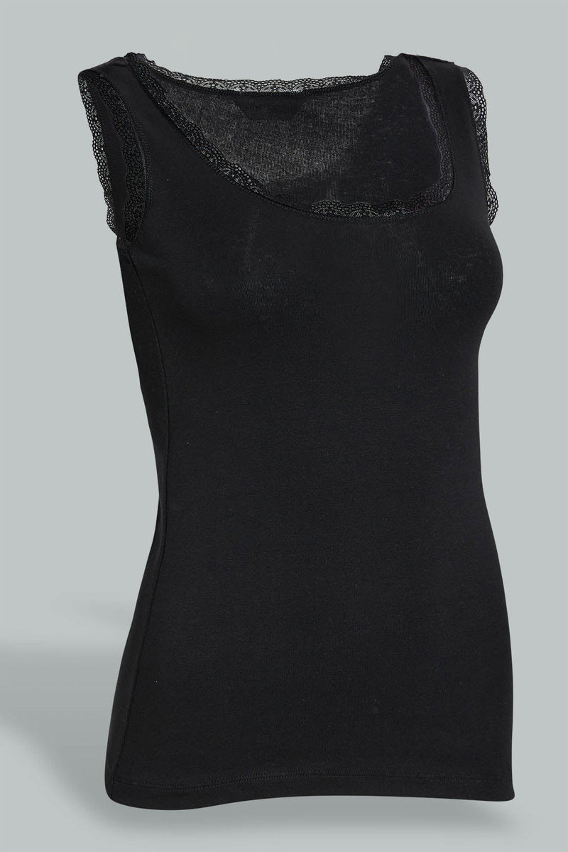 Black Lace Basic Top For Women