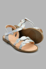 Load image into Gallery viewer, Redtag-Silver-Leaves-Embellished-Sandal-Casual-Sandals-Girls-3 to 5 Years
