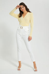 Redtag-Yellow-Puff-Sleeve-Wrap-Top-Blouses-Women's-