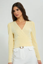 Load image into Gallery viewer, Redtag-Yellow-Puff-Sleeve-Wrap-Top-Blouses-Women&#39;s-
