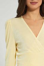 Load image into Gallery viewer, Redtag-Yellow-Puff-Sleeve-Wrap-Top-Blouses-Women&#39;s-
