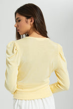 Load image into Gallery viewer, Redtag-Yellow-Puff-Sleeve-Wrap-Top-Blouses-Women&#39;s-
