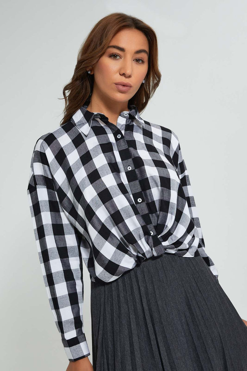 Redtag-Black-White-Check-Shirt-Blouses-Women's-0