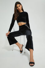 Load image into Gallery viewer, Redtag-Black-Trim-Detail-Wideleg-Trouser-Trousers-Women&#39;s-
