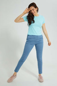 Redtag-Blue-Plain-Short-Sleeve-Crew-Neck-T-Shirt-Active-Tees-Women's-