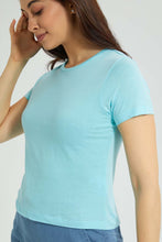 Load image into Gallery viewer, Redtag-Blue-Plain-Short-Sleeve-Crew-Neck-T-Shirt-Active-Tees-Women&#39;s-
