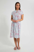 تنزيل الصورة على معرض الصور، Redtag-Pale-Blue-Floral-Printed-Nightgown-Nightgowns-Women's-
