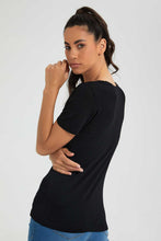 Load image into Gallery viewer, Redtag-Black-Plain-Short-Sleeve-V-Neck-T-Shirt-Plain-Women&#39;s-
