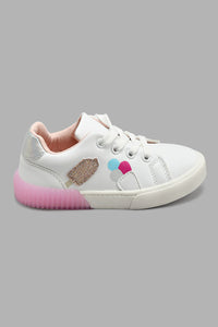 Redtag-White-Ice-Cream-Trim-Sneaker-Sneakers-Girls-3 to 5 Years