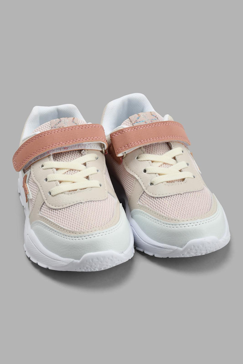 Redtag-Pink-Star-Trim-Trainer-Sneakers-Girls-3 to 5 Years