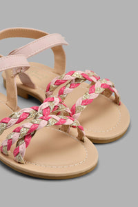 Redtag-Pink-Braided-Strap-Sandal-Slingbacks-Girls-3 to 5 Years