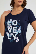 Load image into Gallery viewer, Redtag-Blue-Heart-Printed-NighT-Shirt-Nightshirts-Women's-
