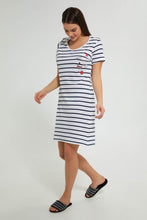 Load image into Gallery viewer, Redtag-Navy/White-Stripe-Printed-Nightshirt-Nightshirts-Women's-
