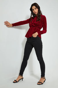 Redtag-Velour-Peplum-Top-Blouses-Women's-