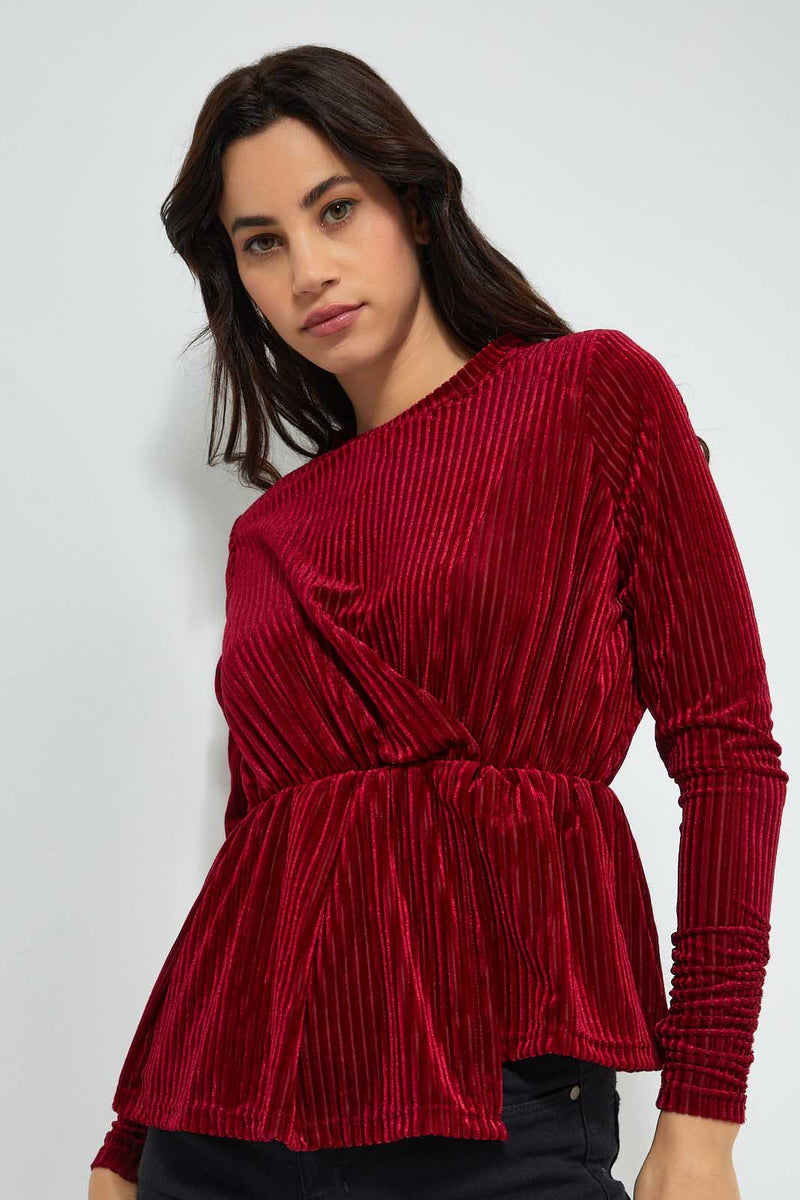 Redtag-Velour-Peplum-Top-Blouses-Women's-
