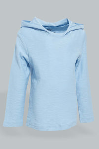 Redtag-Blue-Hoody-Slub-Tshirt-Hooded-Infant-Boys-3 to 24 Months
