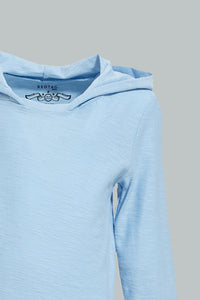 Redtag-Blue-Hoody-Slub-Tshirt-Hooded-Infant-Boys-3 to 24 Months