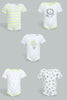 Redtag-Grey-And-Neon-Lion-5-Piece-Pack-Bodysuit-Bodysuits-Baby-0 to 12 Months