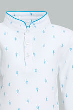 Load image into Gallery viewer, Redtag-White-Printed-Mandarin-Long-Sleeve-Polo-Polo-Shirts-Infant-Boys-3 to 24 Months
