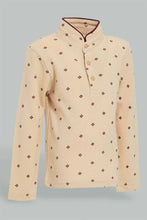 Load image into Gallery viewer, Redtag-Beige-Printed-Mandarin-Long-Sleeve-Polo-Polo-Shirts-Infant-Boys-3 to 24 Months
