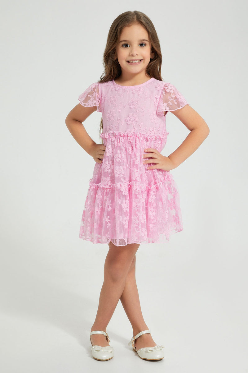Redtag-Lace-Dress-Colour:Pink,-Filter:Girls-(2-to-8-Yrs),-Girls-Dresses,-New-In,-New-In-GIR,-Non-Sale,-S22B,-Section:Kidswear-Girls-2 to 8 Years