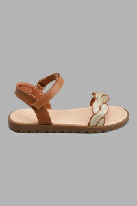 Redtag-Brown-Braided-Strap-Sandal-Sandals-Girls-3 to 5 Years