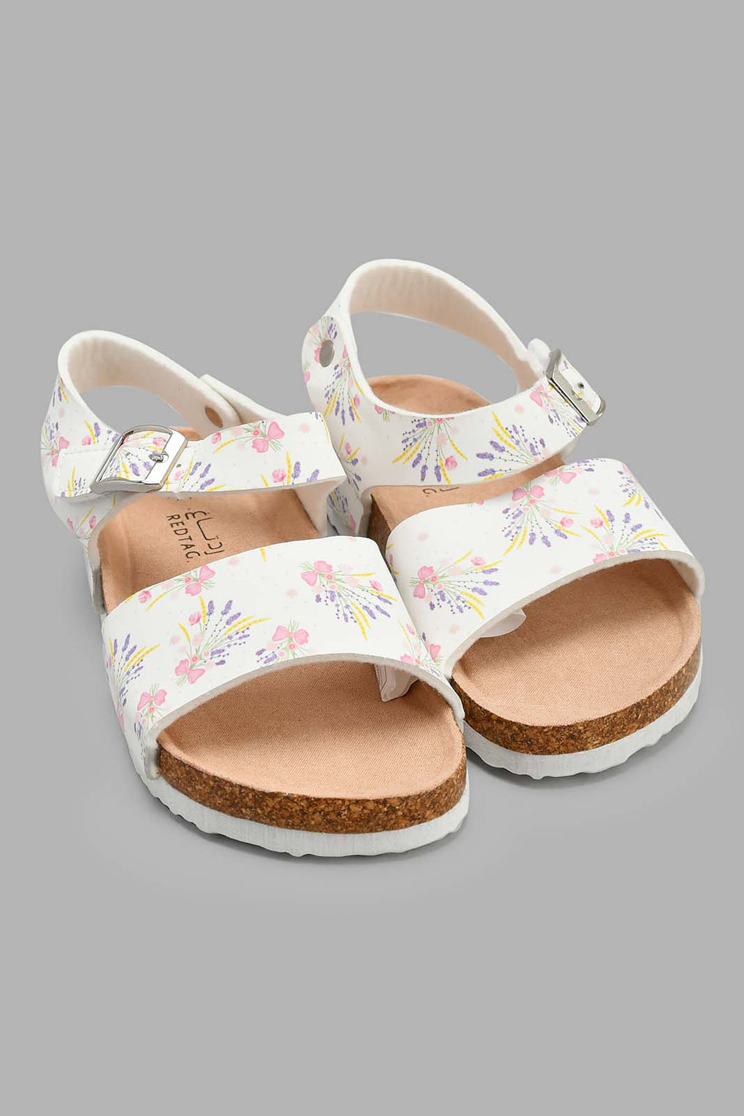 Redtag-White-Floral-Print-Cork-Sandal-Cork-Girls-3 to 5 Years