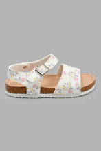 Load image into Gallery viewer, Redtag-White-Floral-Print-Cork-Sandal-Cork-Girls-3 to 5 Years
