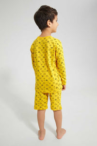 Redtag-Yellow-And-Navy-4-Piece-Pack-Vehide-Print-Pyjama-Set-Pyjama-Sets-Boys-2 to 8 Years