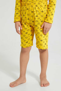 Redtag-Yellow-And-Navy-4-Piece-Pack-Vehide-Print-Pyjama-Set-Pyjama-Sets-Boys-2 to 8 Years