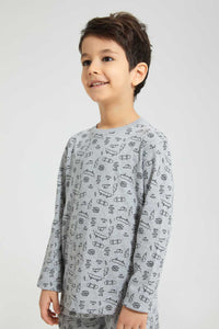 Redtag-Grey-Black-4-Piece-Pack-Skate-Print-Pyjama-Set-Pyjama-Sets-Boys-2 to 8 Years