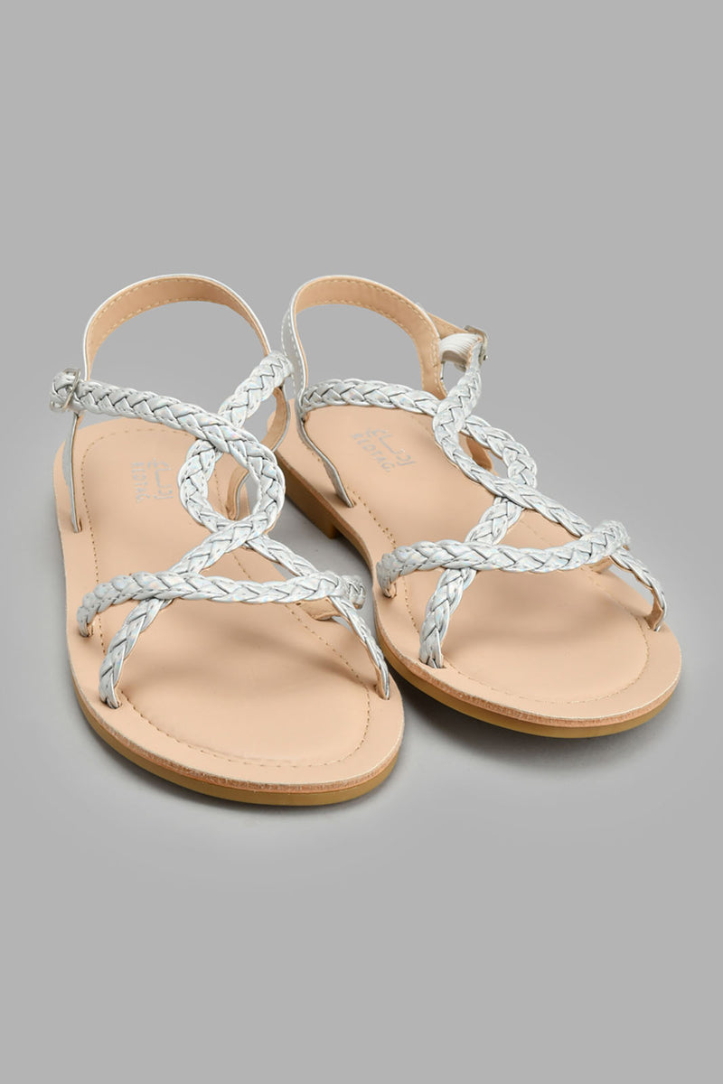 Redtag-Silver-Braided-Sandal-Sandals-Senior-Girls-5 to 14 Years