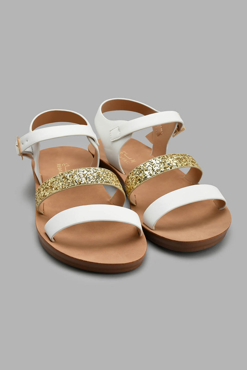 Redtag-White-Glitter-Strap-Sandal-Slingbacks-Senior-Girls-5 to 14 Years