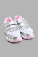 Load image into Gallery viewer, Redtag-Silver-Floral-Trim-Slim-Runner-Colour:Silver,-Filter:Girls-Footwear-(3-to-5-Yrs),-GIR-Trainers,-New-In,-New-In-GIR-FOO,-Non-Sale,-S22B,-Section:Kidswear-Girls-3 to 5 Years
