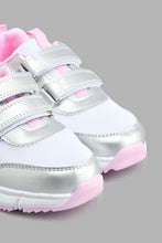 Load image into Gallery viewer, Redtag-Silver-Floral-Trim-Slim-Runner-Colour:Silver,-Filter:Girls-Footwear-(3-to-5-Yrs),-GIR-Trainers,-New-In,-New-In-GIR-FOO,-Non-Sale,-S22B,-Section:Kidswear-Girls-3 to 5 Years
