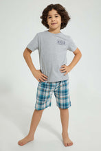 Load image into Gallery viewer, Redtag-Blue-Van-Print-T-Shirt-And-Check-Shorts-Set-Pyjama-Sets-Boys-2 to 8 Years
