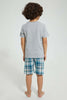 Redtag-Blue-Van-Print-T-Shirt-And-Check-Shorts-Set-Pyjama-Sets-Boys-2 to 8 Years