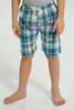 Redtag-Blue-Van-Print-T-Shirt-And-Check-Shorts-Set-Pyjama-Sets-Boys-2 to 8 Years