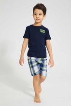 Load image into Gallery viewer, Redtag-Navy-Gamer-Print-T-Shirt-And-Check-Shorts-Set-Pyjama-Sets-Boys-2 to 8 Years
