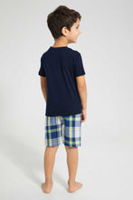 Load image into Gallery viewer, Redtag-Navy-Gamer-Print-T-Shirt-And-Check-Shorts-Set-Pyjama-Sets-Boys-2 to 8 Years
