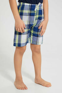 Redtag-Navy-Gamer-Print-T-Shirt-And-Check-Shorts-Set-Pyjama-Sets-Boys-2 to 8 Years