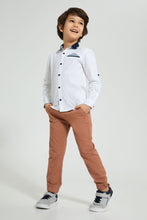 تنزيل الصورة على معرض الصور، Redtag-White-Knitted-Collar-Long-Sleeve-Shirt-Casual-Shirts-Boys-2 to 8 Years

