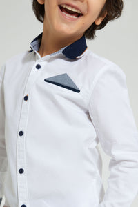 Redtag-White-Knitted-Collar-Long-Sleeve-Shirt-Casual-Shirts-Boys-2 to 8 Years
