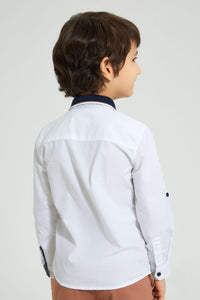 Redtag-White-Knitted-Collar-Long-Sleeve-Shirt-Casual-Shirts-Boys-2 to 8 Years