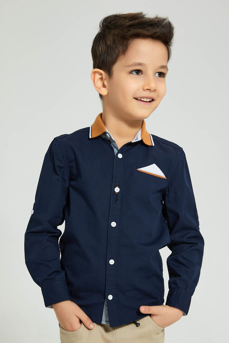 Redtag-Navy-Knitted-Collar-Long-Sleeve-Shirt-Boys-Shirts,-Colour:Navy,-Filter:Boys-(2-to-8-Yrs),-New-In,-New-In-BOY,-Non-Sale,-S22B,-Section:Kidswear-Boys-2 to 8 Years
