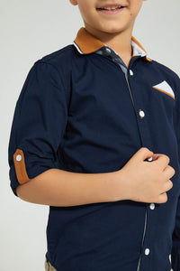 Redtag-Navy-Knitted-Collar-Long-Sleeve-Shirt-Boys-Shirts,-Colour:Navy,-Filter:Boys-(2-to-8-Yrs),-New-In,-New-In-BOY,-Non-Sale,-S22B,-Section:Kidswear-Boys-2 to 8 Years