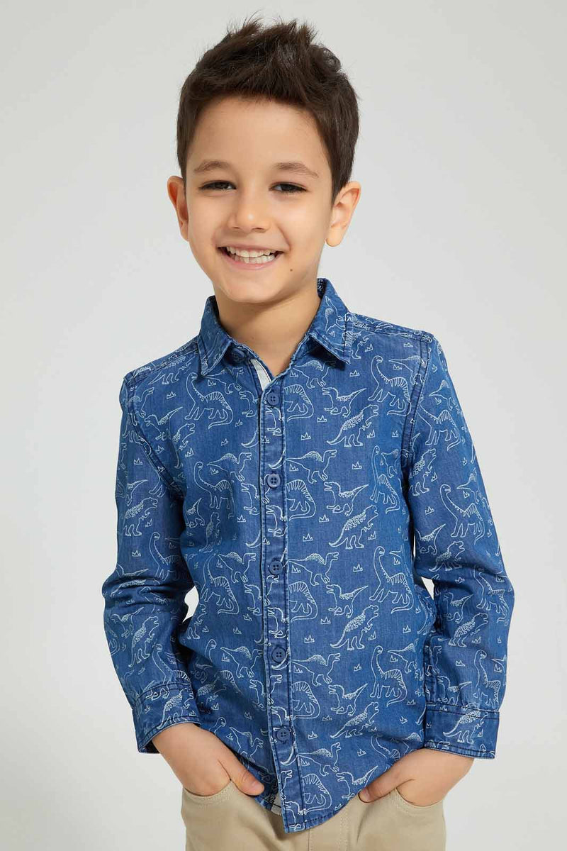 Redtag-Blue-Printed-Long-Sleeve-Denim-Shirt-Boys-Shirts,-Colour:Blue,-Filter:Boys-(2-to-8-Yrs),-New-In,-New-In-BOY,-Non-Sale,-S22B,-Section:Kidswear-Boys-2 to 8 Years