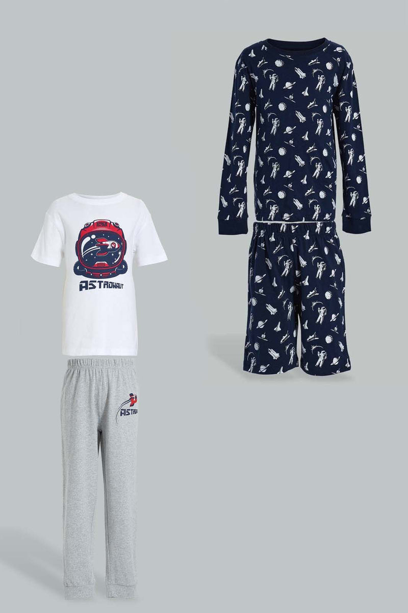 Redtag-4-Piece-Pack-Astronaut-Print-Pyjama-Set-Pyjama-Sets-Boys-2 to 8 Years
