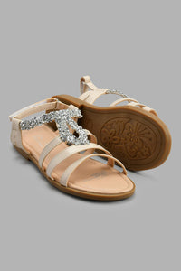 Redtag-Cream-Glitter-Sandal-Casual-Sandals-Senior-Girls-5 to 14 Years